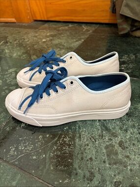 Converse Jack Purcell Low-Top Sneakers in Off-White with Pale Blue Accents